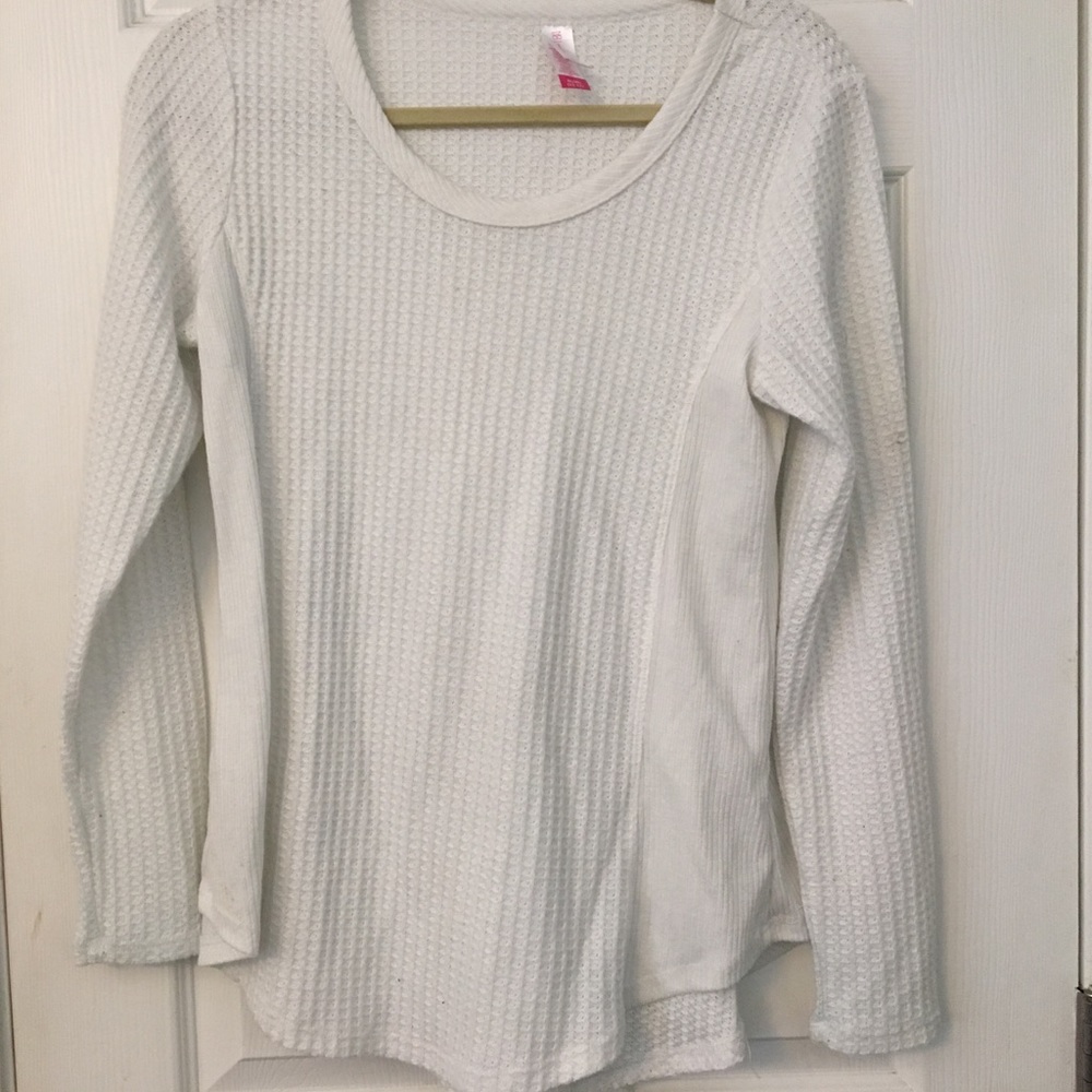 White, waffle knit, long sleeve shirt